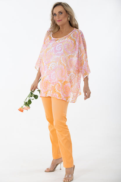 Boat Neck Kaftan Tunic | Coral/Frappe Shells