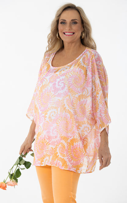 Boat Neck Kaftan Tunic | Coral/Frappe Shells