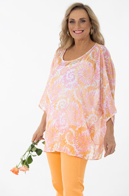 Boat Neck Kaftan Tunic | Coral/Frappe Shells