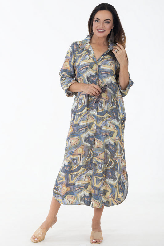 Raglan Button Through Maxi Dress | Harvest Gold