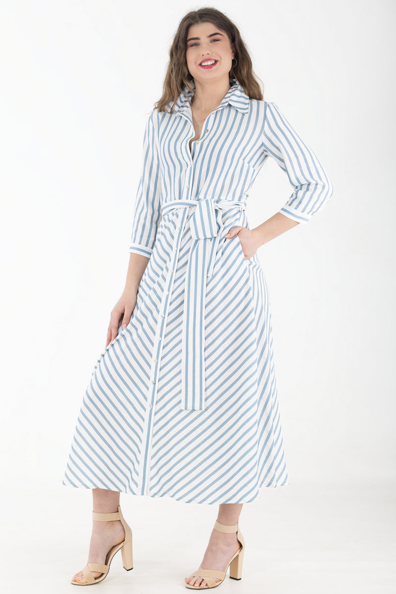 blue shirtwaist dress Diagonal – Stripe – Calypso Color:Klein Blue Kennedy Blue The mummy 1999 movie