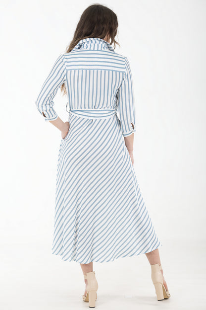 Diagonal Shirtwaist Dress – Blue Stripe