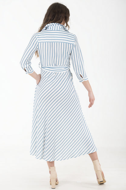 Diagonal Shirtwaist Dress – Blue Stripe