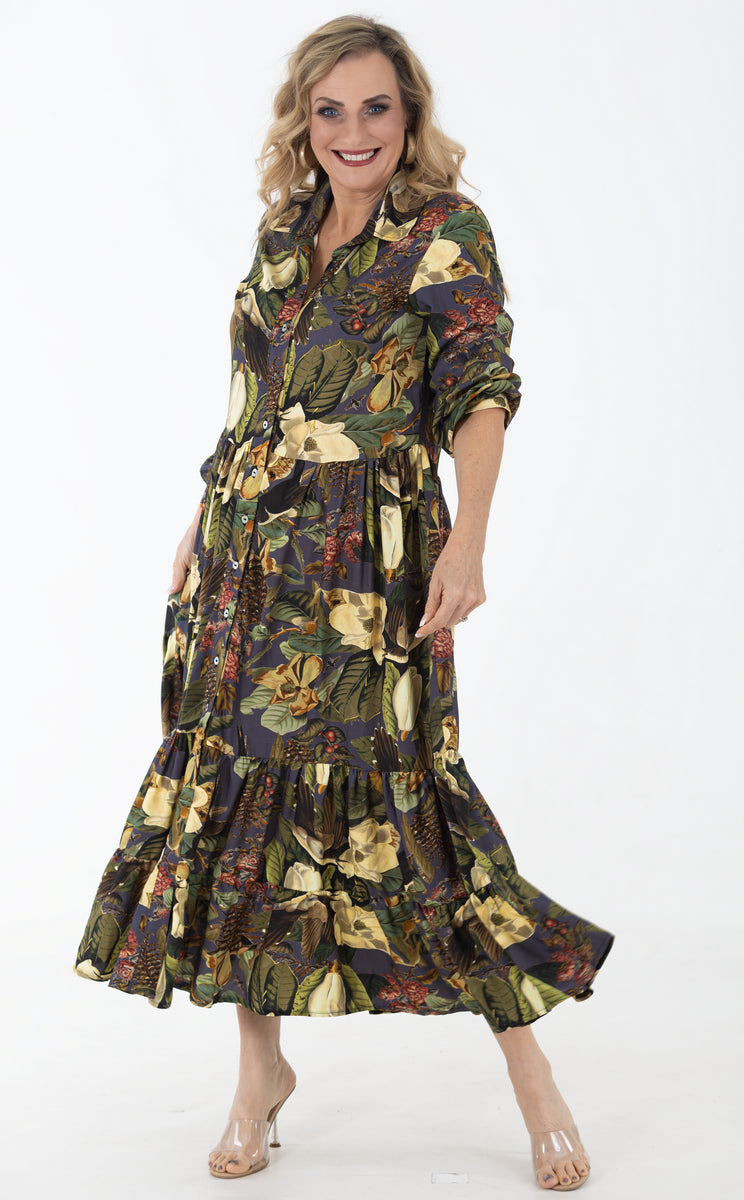Button Through Maxi Tier Dress | Camellia Song
