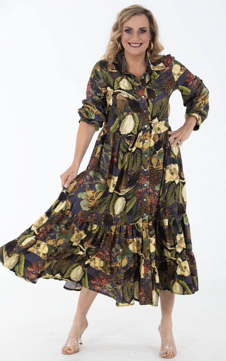 Button Through Maxi Tier Dress | Camellia Song
