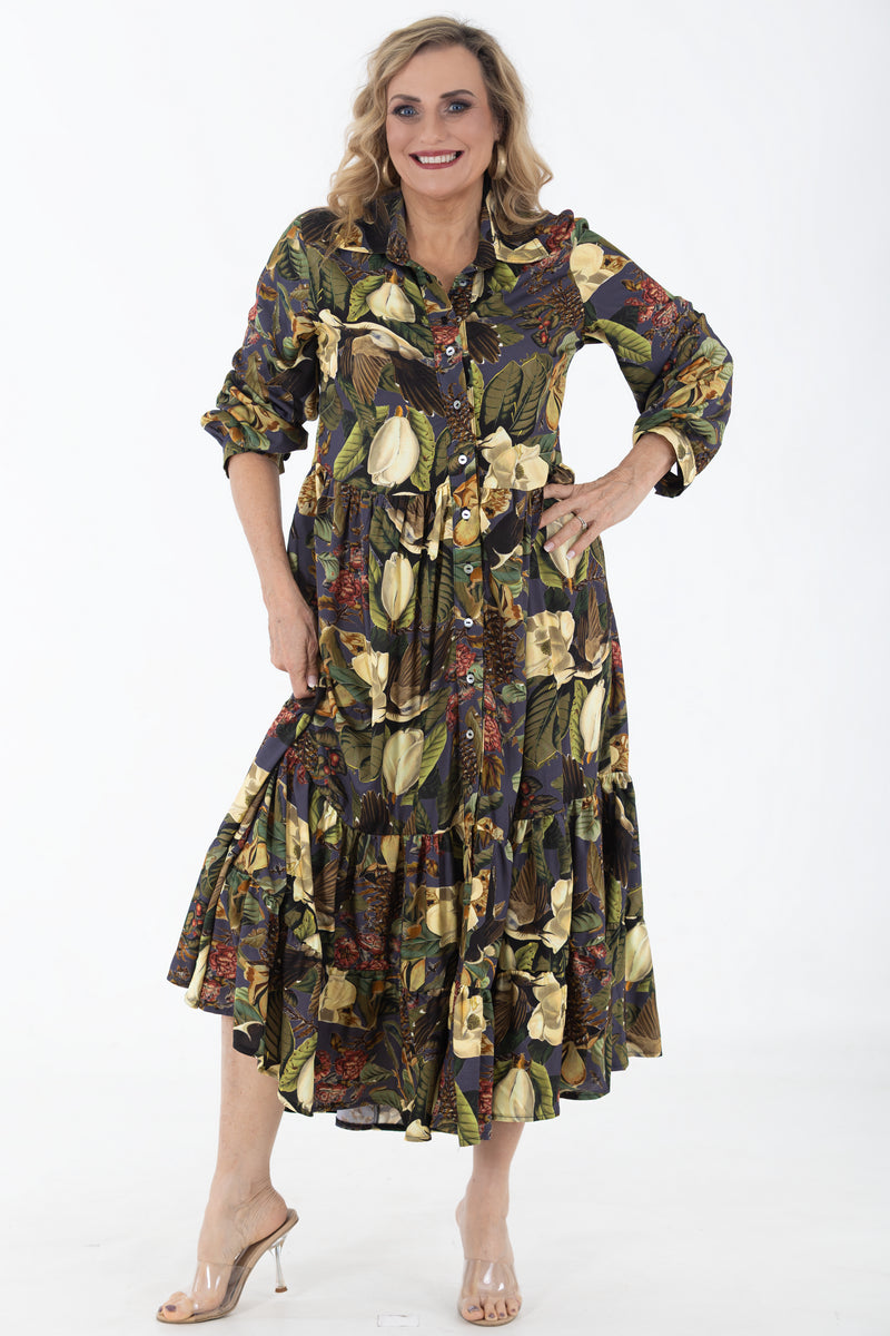 Button Through Maxi Tier Dress | Camellia Song