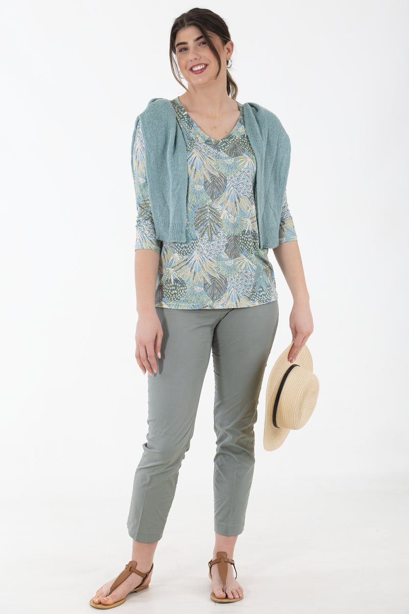 V-Neck Tee – 3/4 Sleeve Top | Luscious Leaves