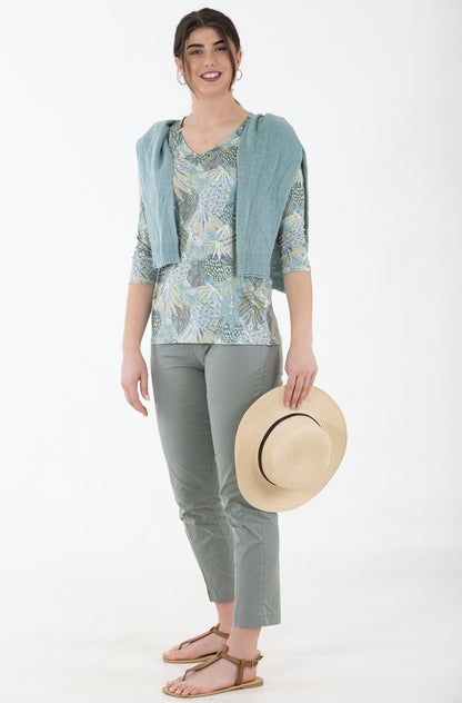 V-Neck Tee – 3/4 Sleeve Top | Luscious Leaves