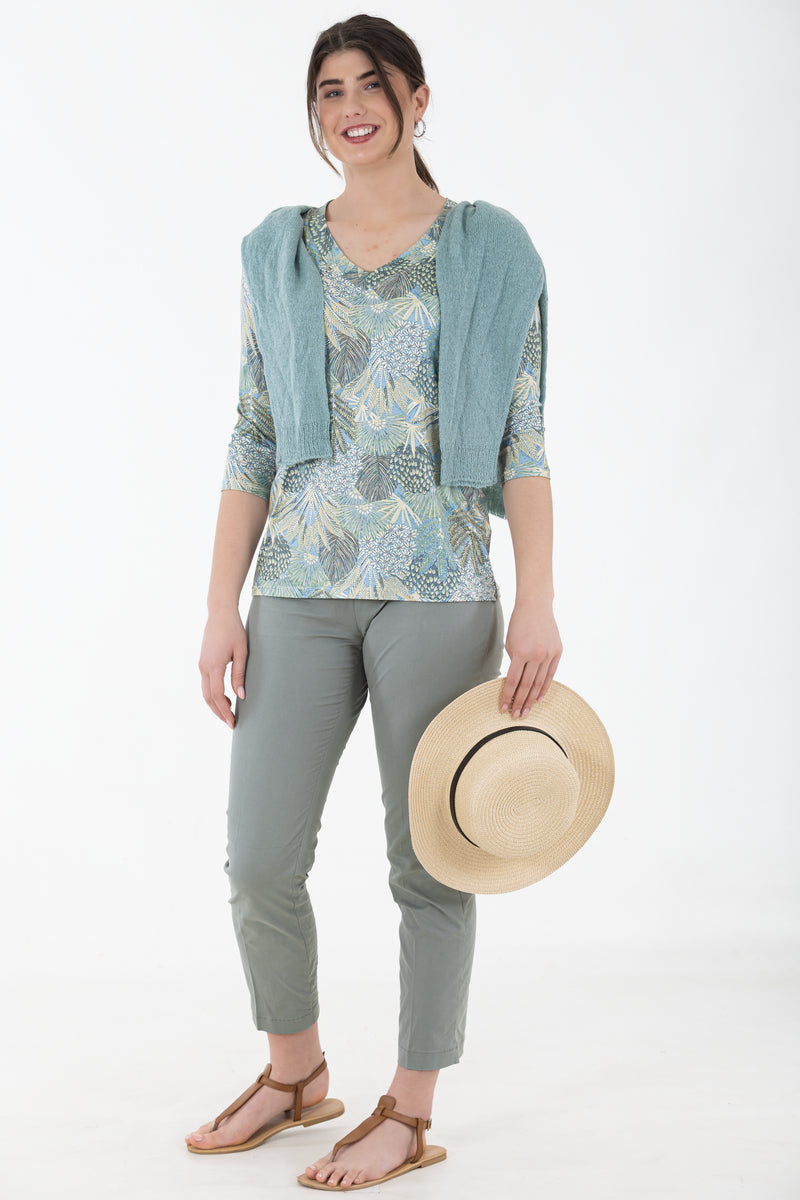V-Neck Tee – 3/4 Sleeve Top | Luscious Leaves