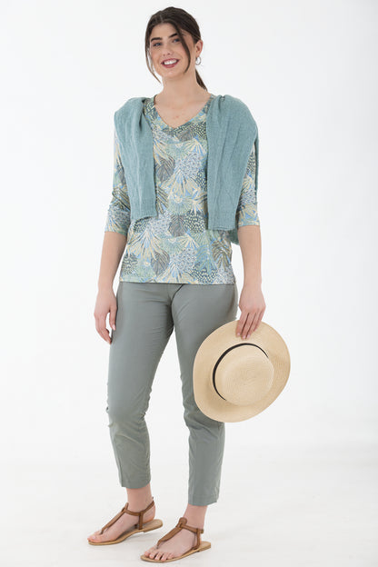 V-Neck Tee – 3/4 Sleeve Top | Luscious Leaves