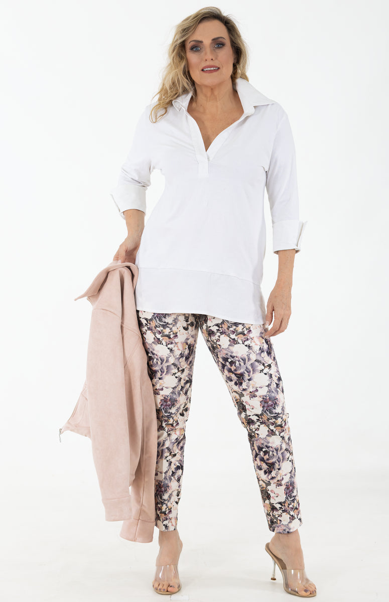 Cotton Lycra 3/4 Sleeve Tee | White