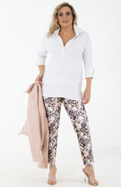 Cotton Lycra 3/4 Sleeve Tee | White