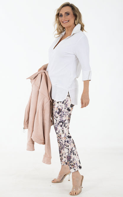 Cotton Lycra 3/4 Sleeve Tee | White