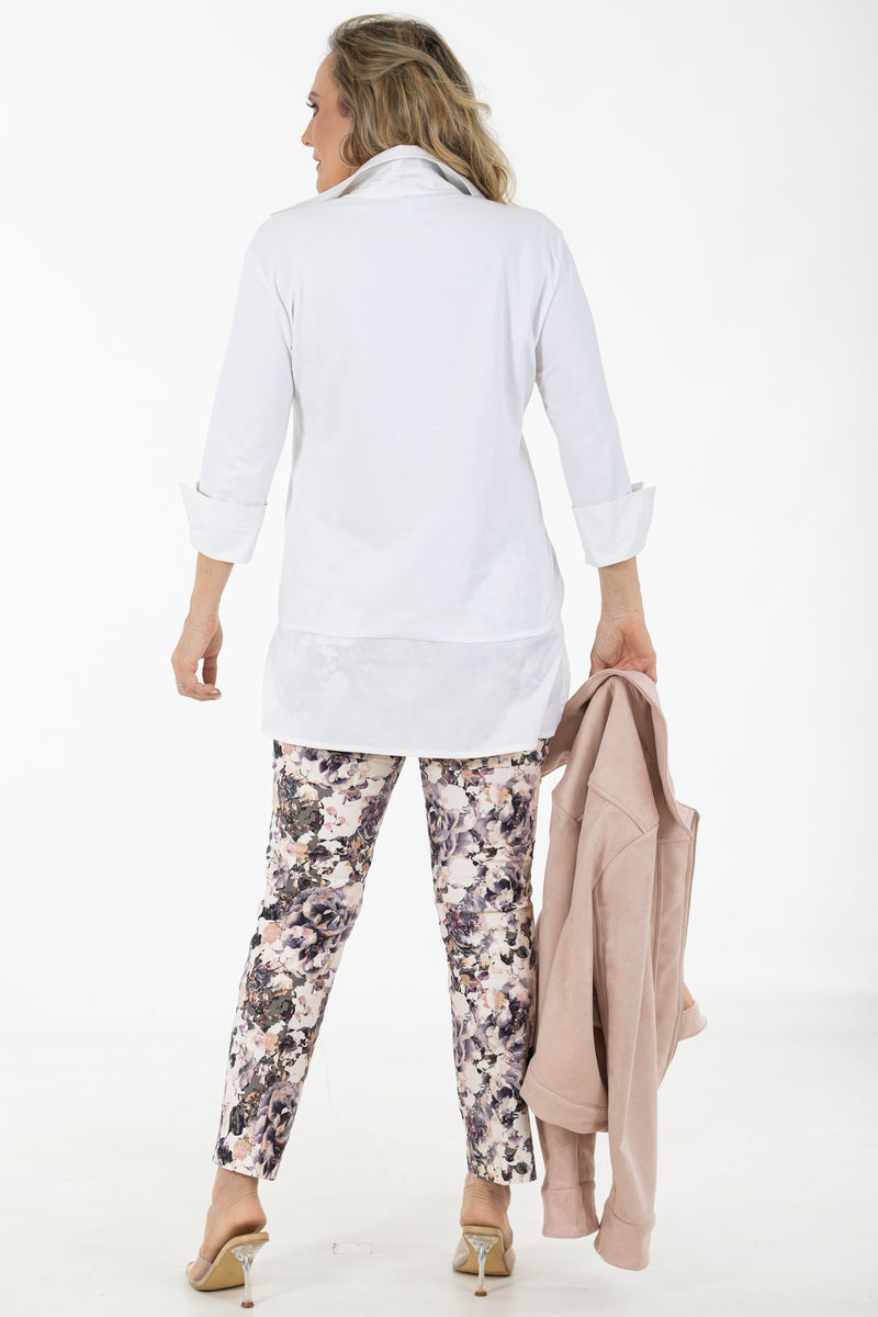 Cotton Lycra 3/4 Sleeve Tee | White