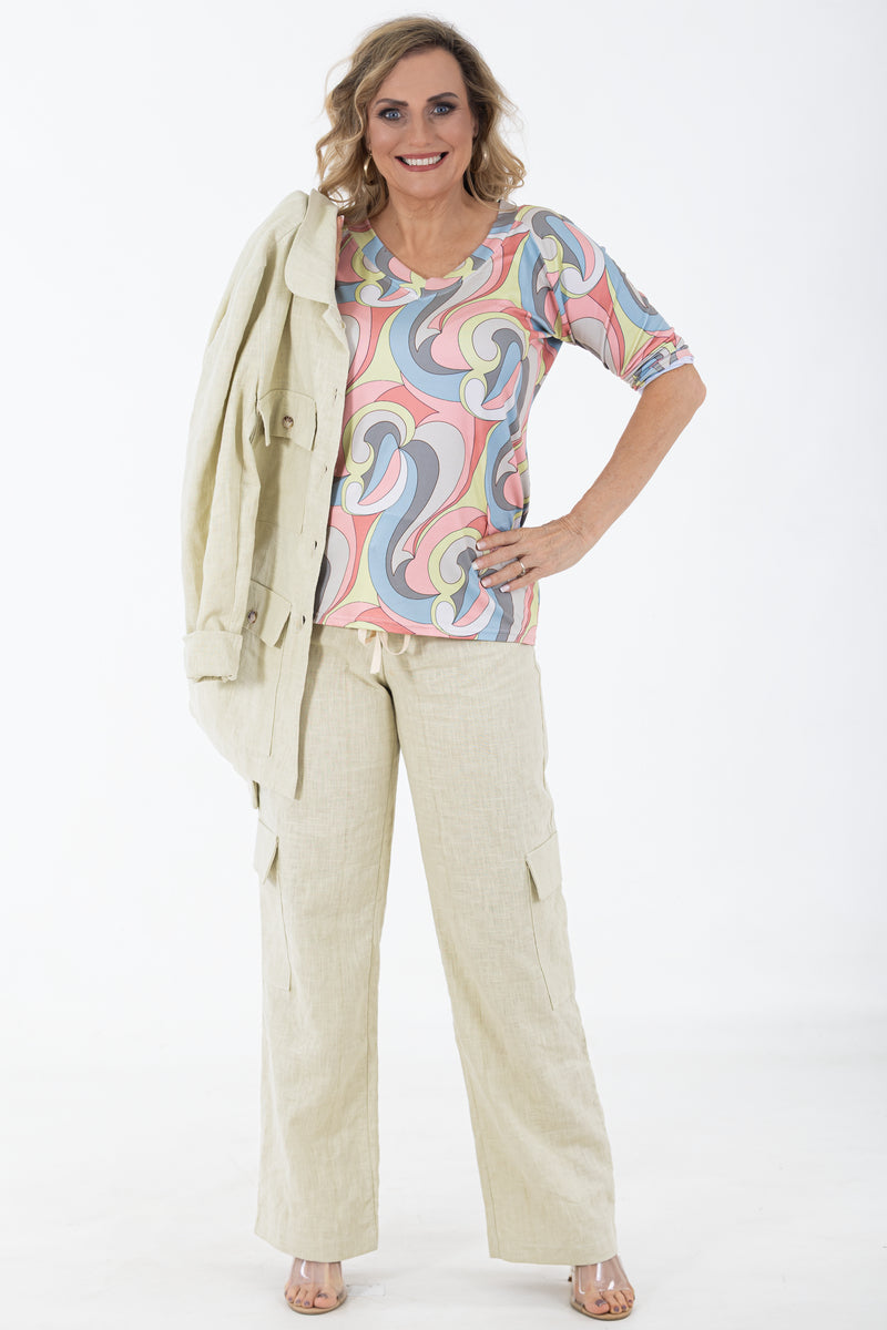 V-Neck Tee – 3/4 Sleeve Top | Pucci Swirl