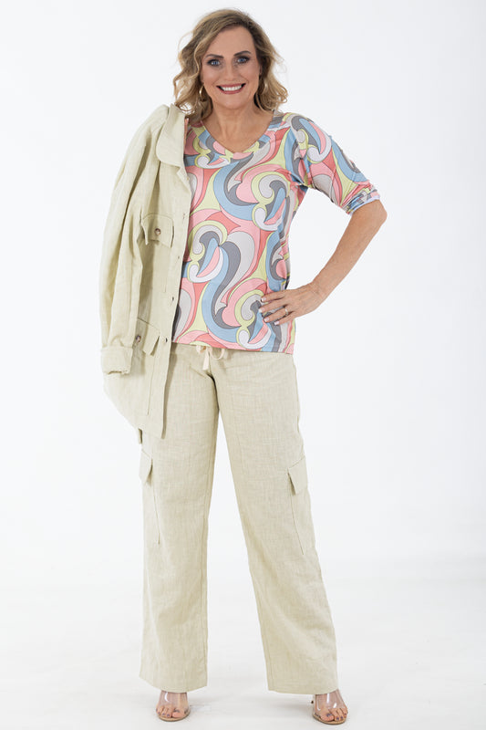 V-Neck Tee – 3/4 Sleeve Top | Pucci Swirl