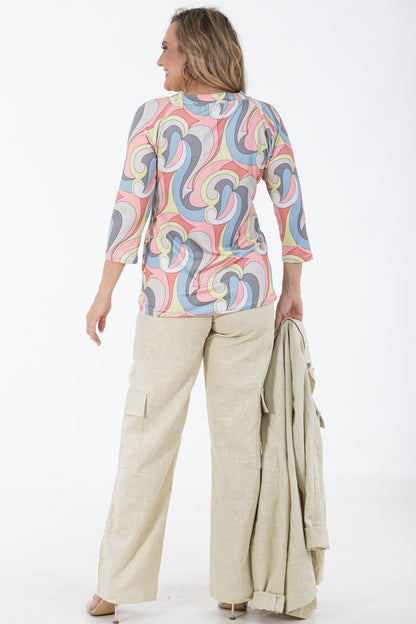 V-Neck Tee – 3/4 Sleeve Top | Pucci Swirl