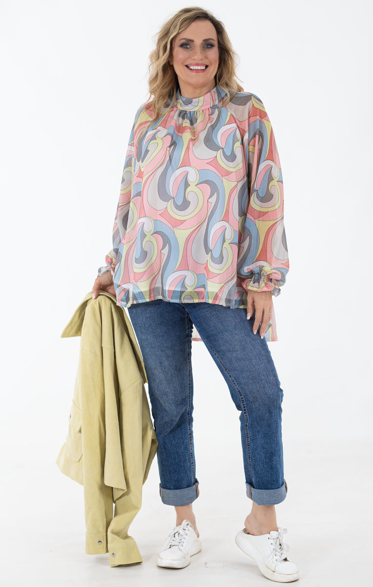 Sheer Gauged Neck Blouse | Pucci Swirl