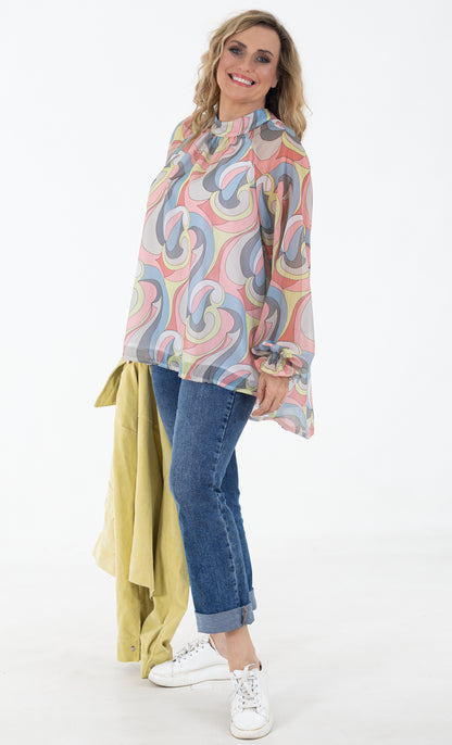 Sheer Gauged Neck Blouse | Pucci Swirl