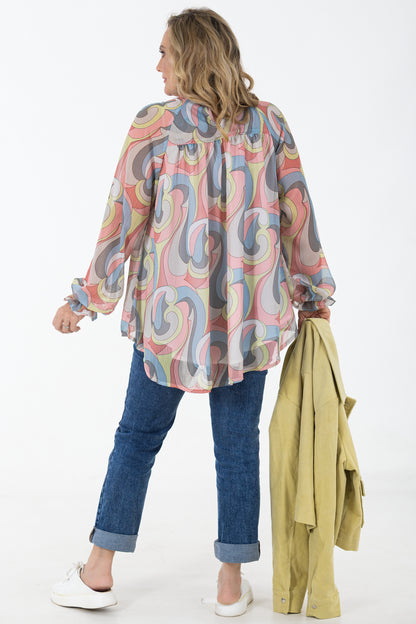 Sheer Gauged Neck Blouse | Pucci Swirl