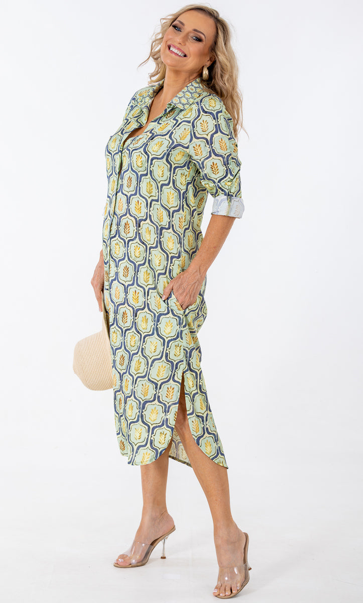 Raglan Button Thru Dress | Geo Flora