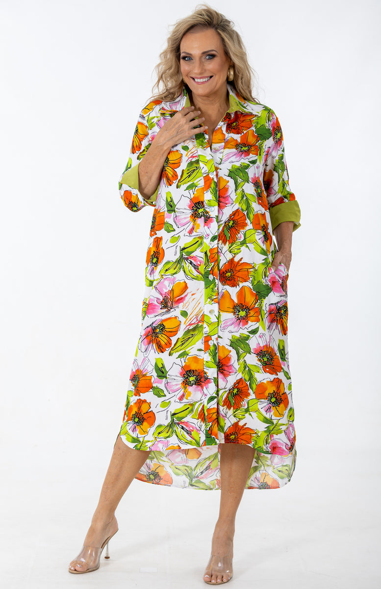 Maxi Contrast Button Thru Dress | Water Poppy