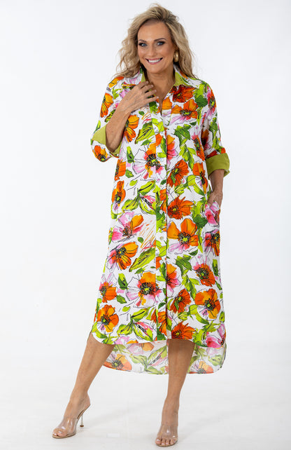 Maxi Contrast Button Thru Dress | Water Poppy