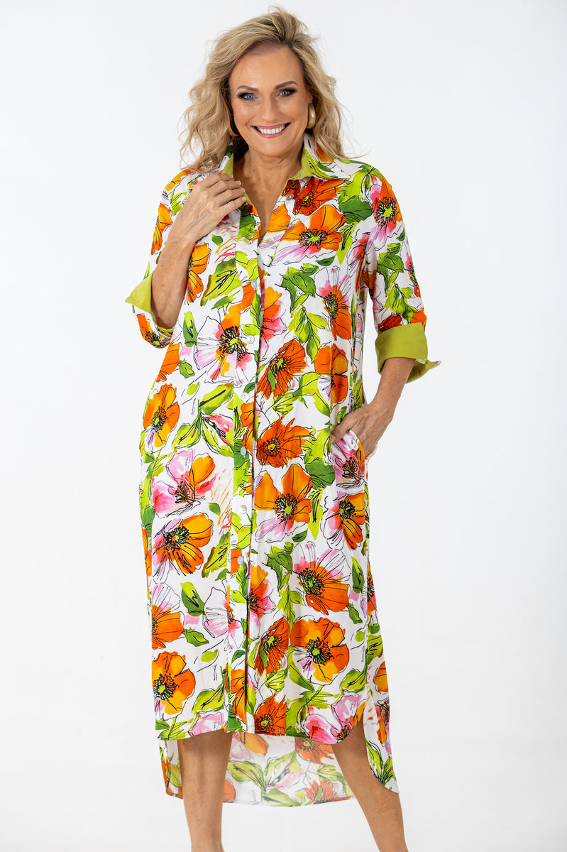 Maxi Contrast Button Thru Dress | Water Poppy