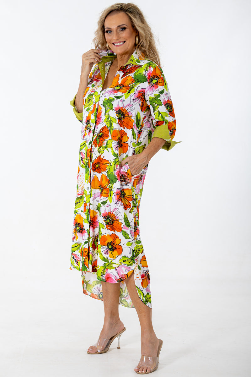 Maxi Contrast Button Thru Dress | Water Poppy