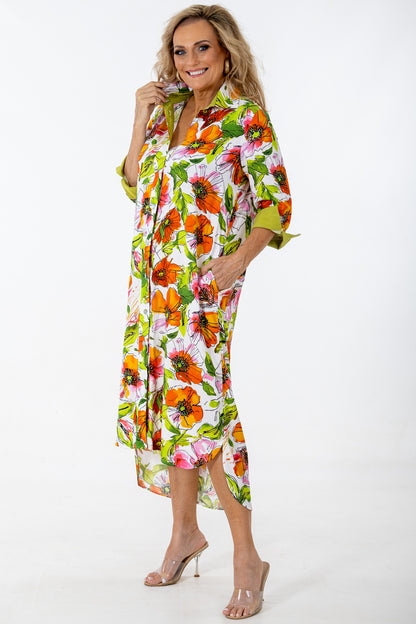 Maxi Contrast Button Thru Dress | Water Poppy