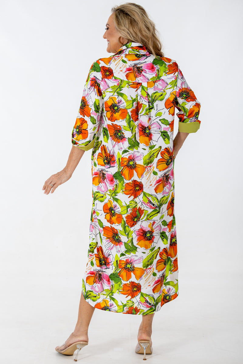 Maxi Contrast Button Thru Dress | Water Poppy