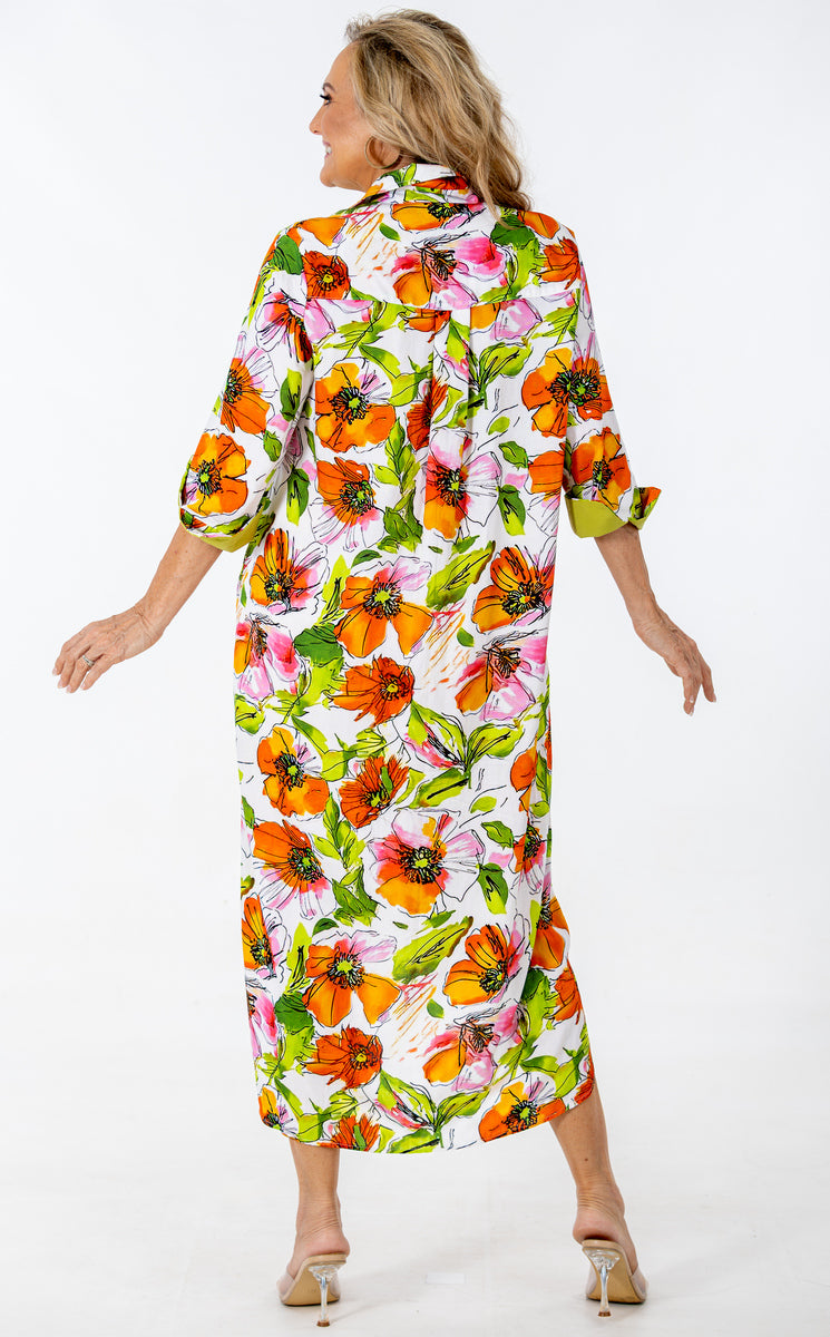 Maxi Contrast Button Thru Dress | Water Poppy