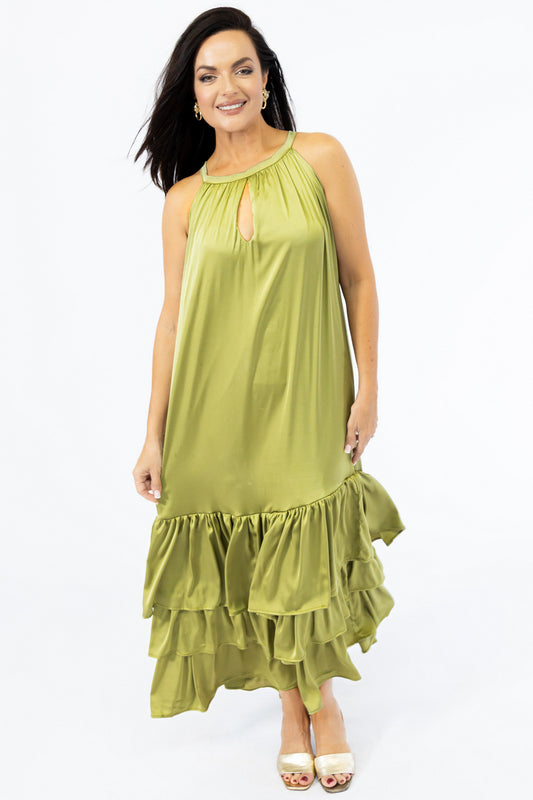 Cutaway Maxi Flounce Dress | Olive