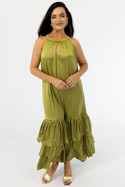 Cutaway Maxi Flounce Dress | Olive