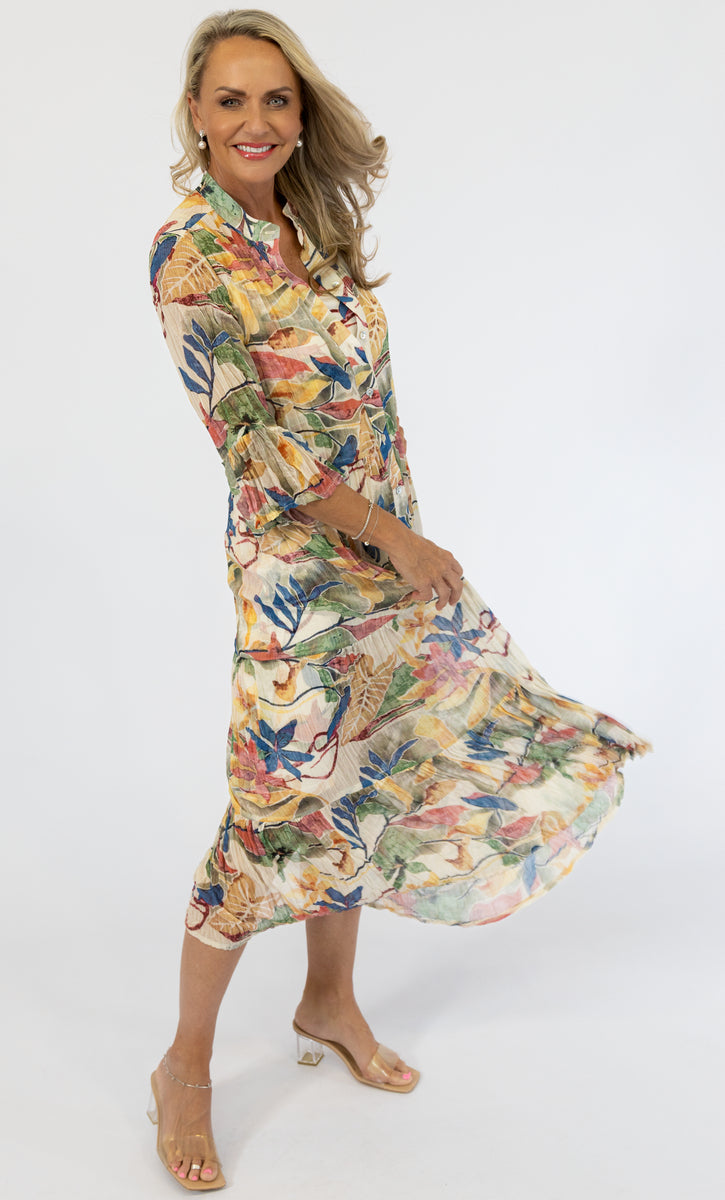 Scrunch Button-Through Maxi Dress & Petti | Jungle Vines