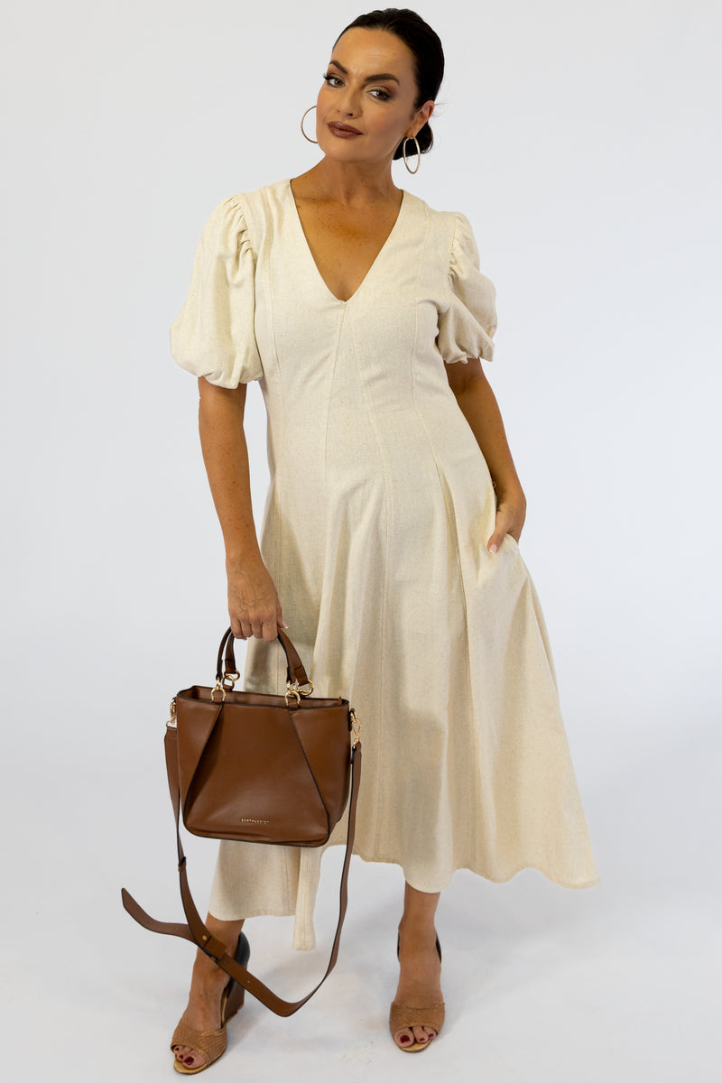 Multi Panel Maxi Linen Dress | Champagne