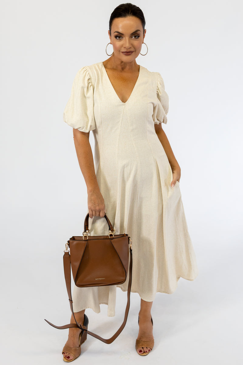 Multi Panel Maxi Linen Dress | Champagne