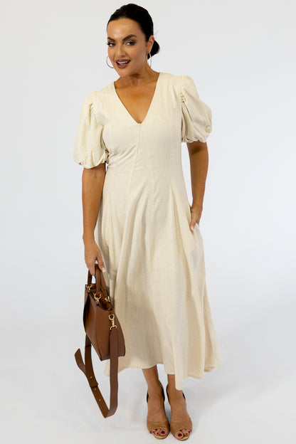 Multi Panel Maxi Linen Dress | Champagne