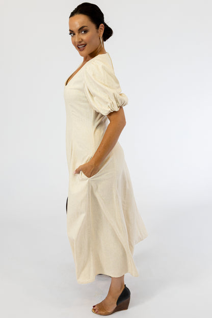 Multi Panel Maxi Linen Dress | Champagne
