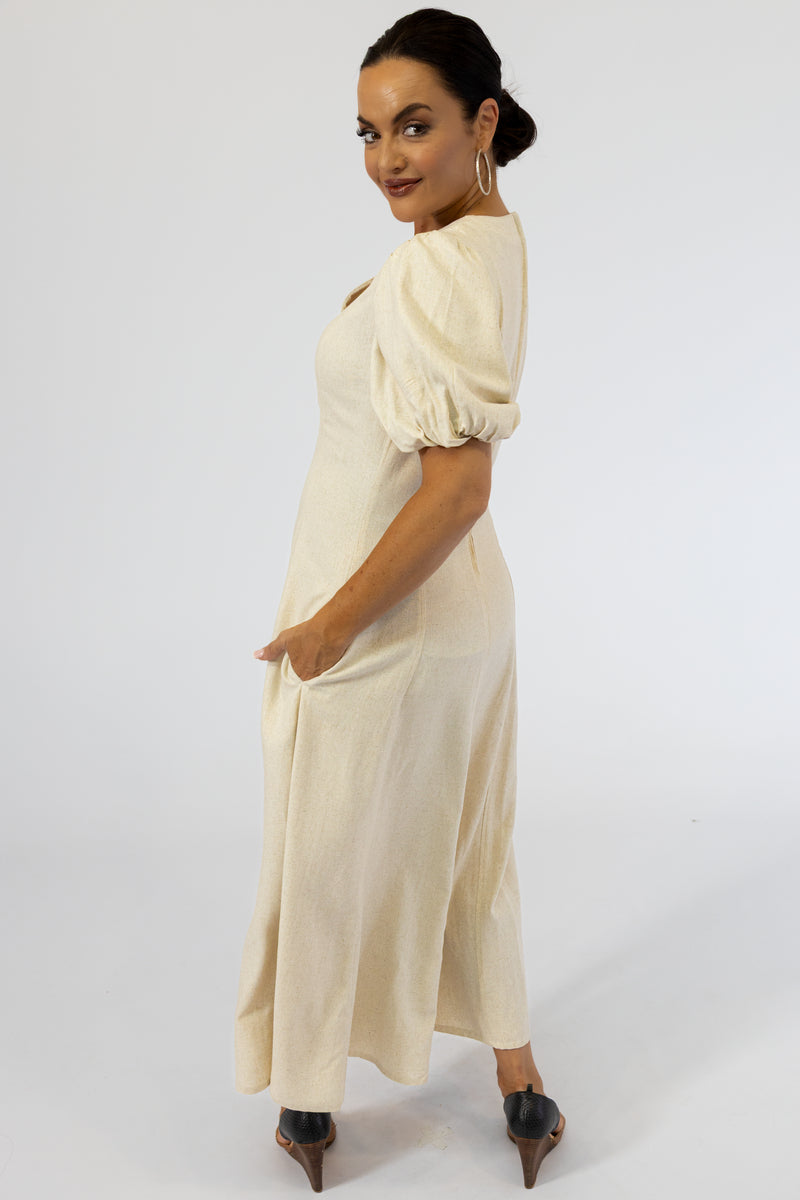 Multi Panel Maxi Linen Dress | Champagne