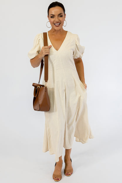 Multi Panel Maxi Linen Dress | Champagne