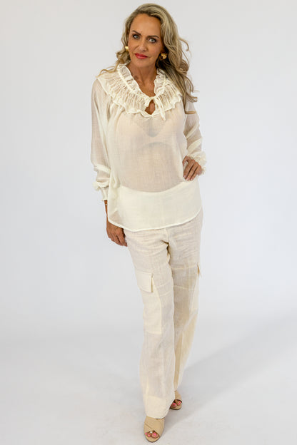 Romantic Ruched Neckline Blouse | Champagne