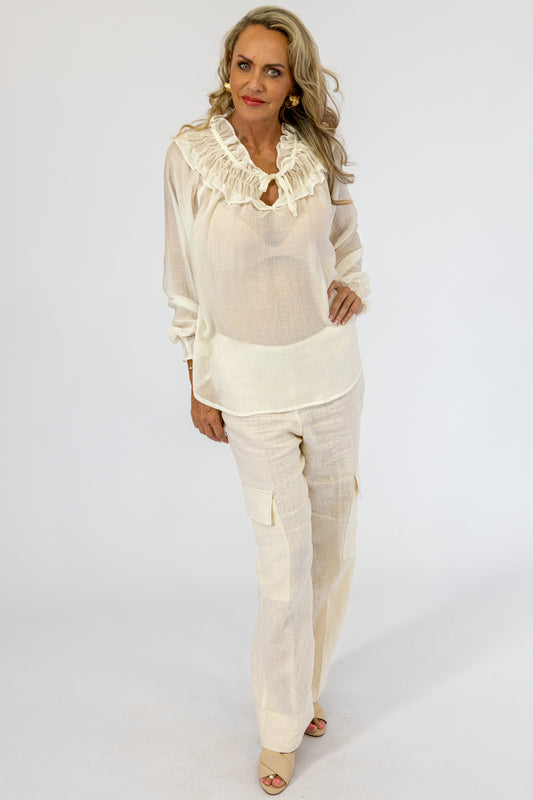 Romantic Ruched Neckline Blouse | Champagne