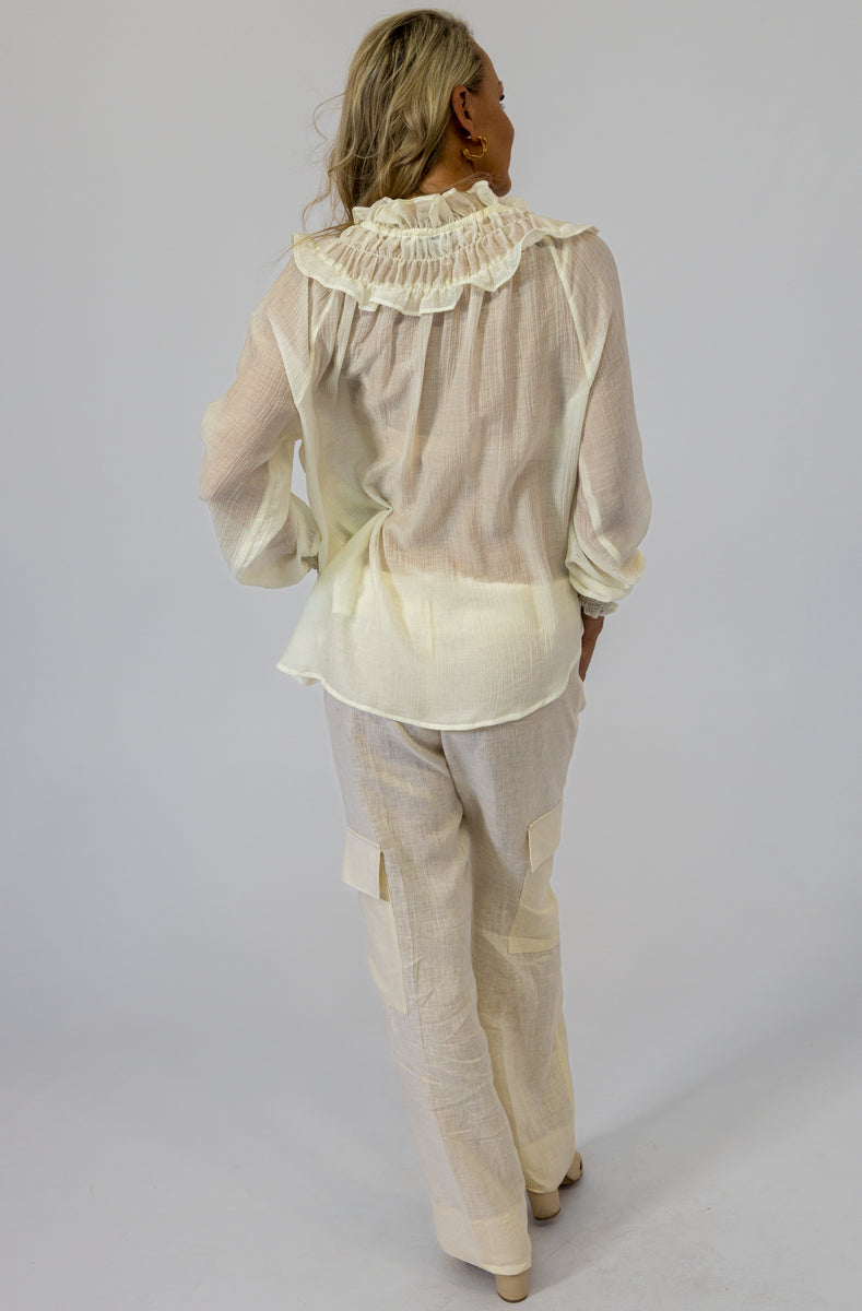 Romantic Ruched Neckline Blouse | Champagne