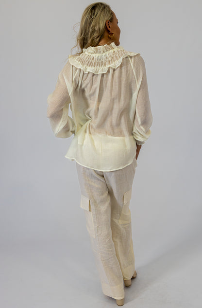 Romantic Ruched Neckline Blouse | Champagne