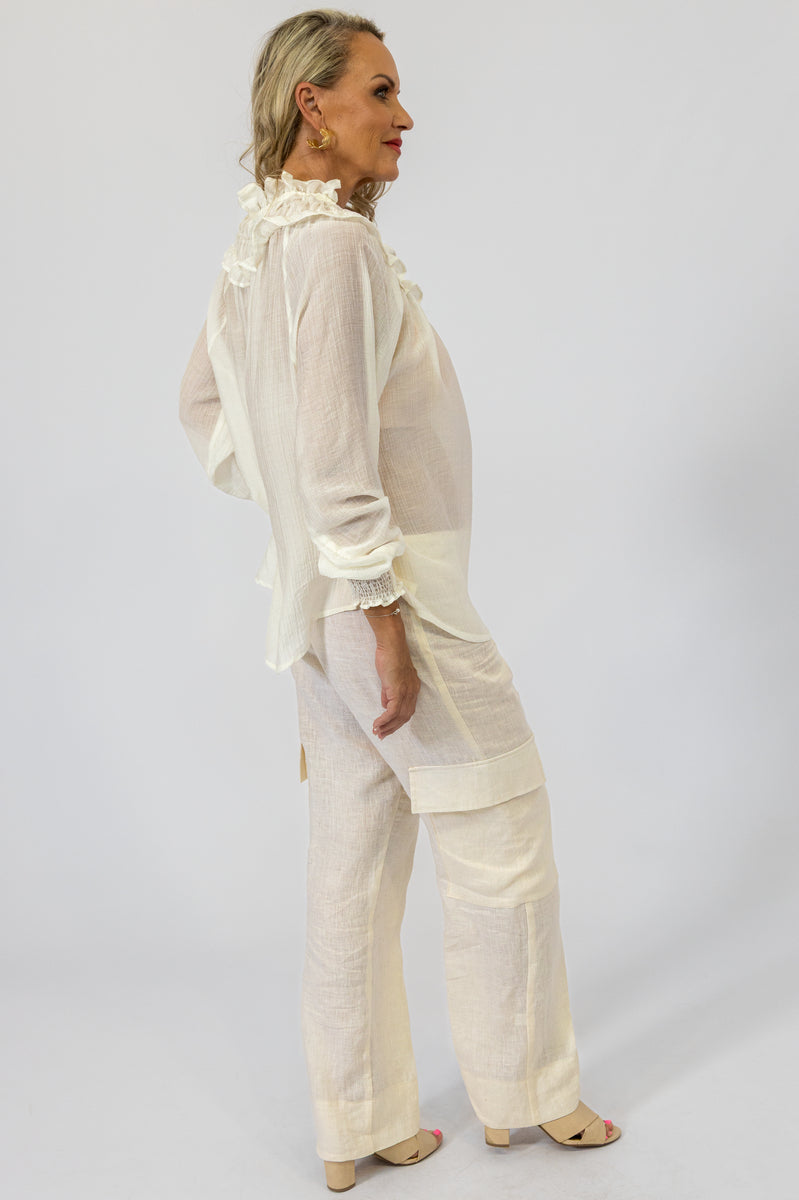 Romantic Ruched Neckline Blouse | Champagne