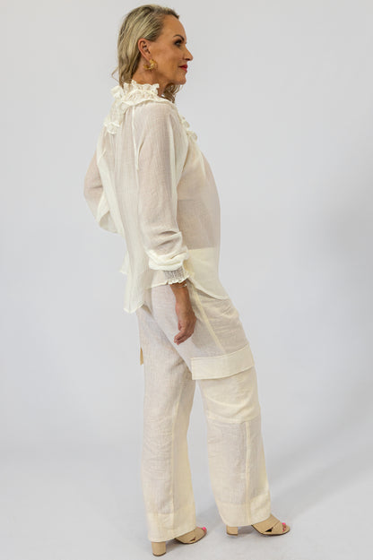 Romantic Ruched Neckline Blouse | Champagne