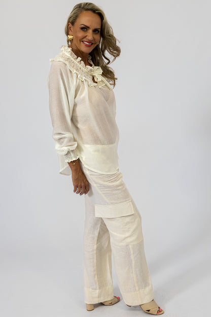 Romantic Ruched Neckline Blouse | Champagne