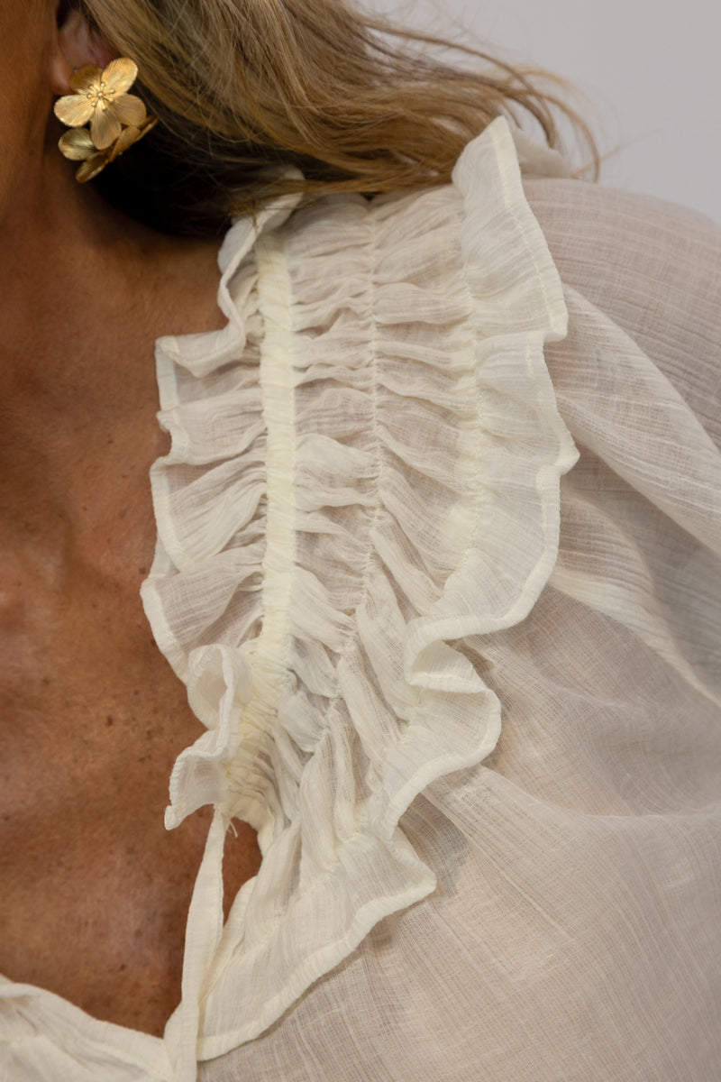 Romantic Ruched Neckline Blouse | Champagne