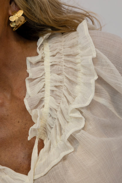 Romantic Ruched Neckline Blouse | Champagne